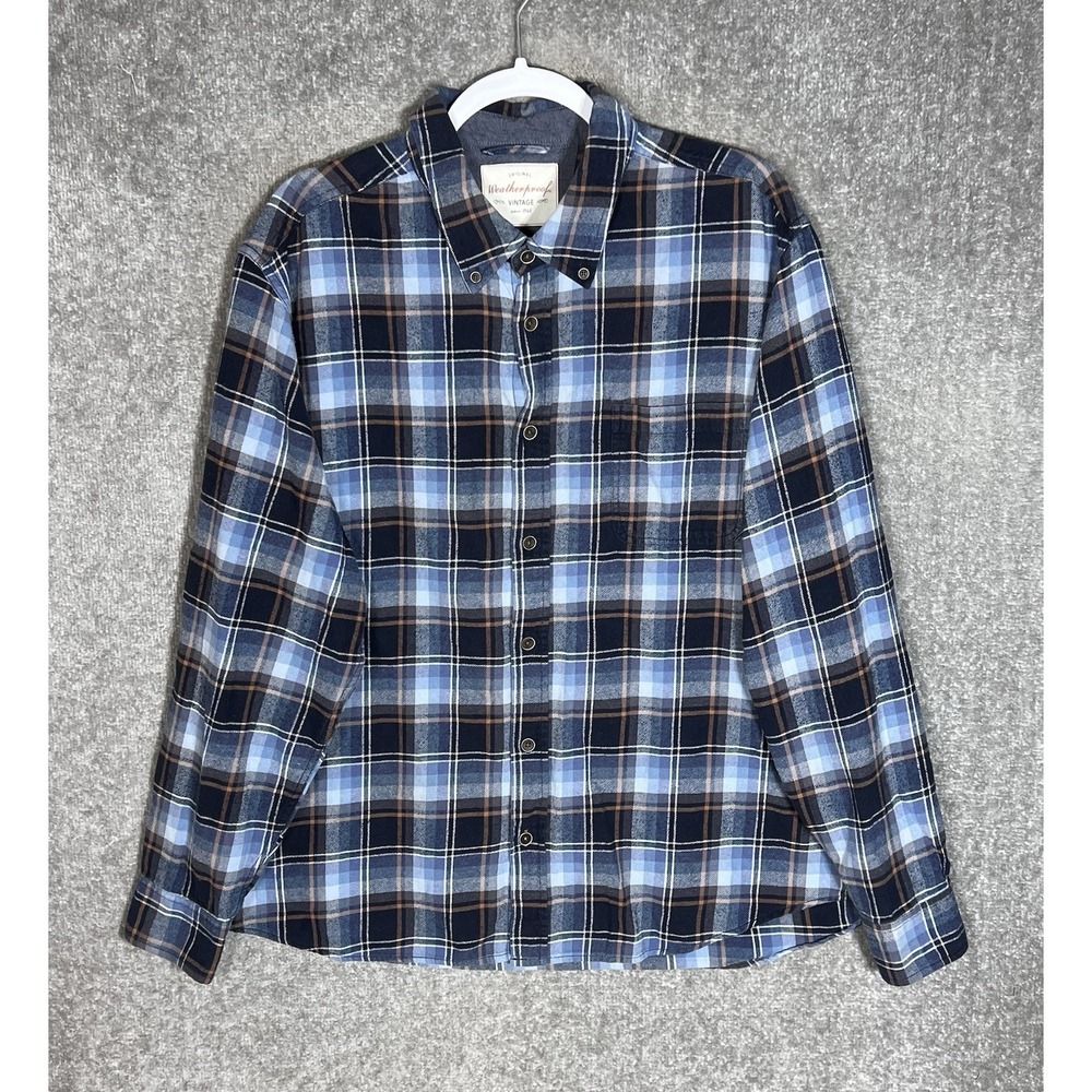 Original Weatherproof Vintage Flannel Button Down Shirt Mens Siz XXL Blue Plaid